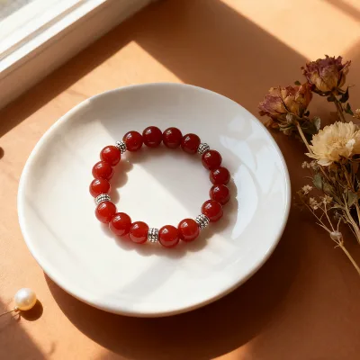 Garnet Crystal Bracelet Carnelian Charm Beaded Jewelry Fashion Accessory