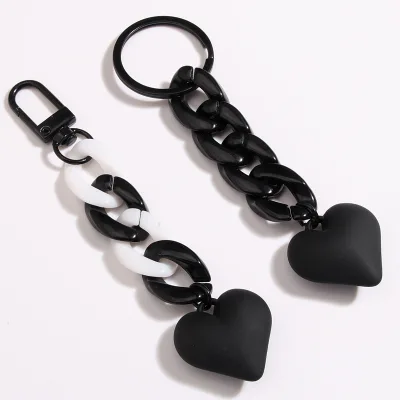 Handmade Heart Keychain Acrylic Plastic Link Chain Key Ring for Women Girls Handbag Pendant Accessories Car Keys Jewelry Gifts