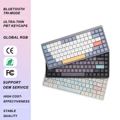 Wireless Tri-Mode PBT Mechanical Keyboard RGB Backlit Customizable Red/Blue Low-Profile Quiet Keys New for Laptop Office Use