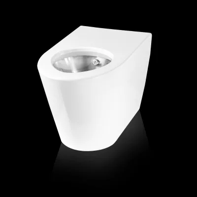 Kuge White Powder Coated One Piece Stainless Steel Toilet With Bidet for Hospital Healthcare Facility Washrooms