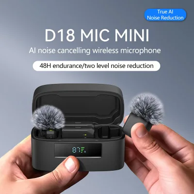 D18 Wireless Lapel Microphone 2.4G AI Noise Reduction Long Transmission Distance Strong Signal for Mobile Phone Live Streaming