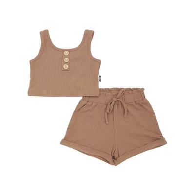 Unisex Customized Print Designs Summer Baby Clothes 2pcs Lovely Girls Shoulder Strap Tops and Ruffle Shorts Set Baby Rompers