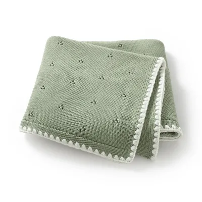 Baby Knitted Cotton Blanket Solid Color Receiving Blanket Stroller Cover Play Mat for Newborn Infant Toddler