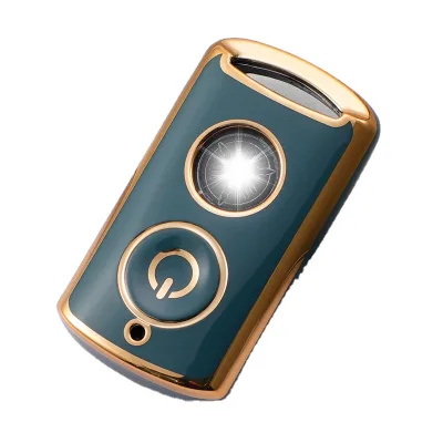 1-Button TPU Key Case with Golden Lines Fashion Flip Remote Car Key Cover Fob Holder White Yamaha Y-Amaha Vehicles Accessory