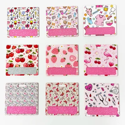 Glitter-plastic Acrylic Name Badge Resin Chest Badges Customizable Printed Designs Text DIY Jewelry Accessories