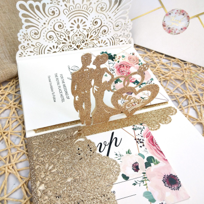 Wedding Cards with Laser Cut for Wedding, Bride and Groom Laser Cutting Cards