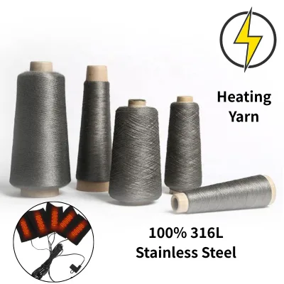 100% Stainless Steel Heating Yarn - 316L Metal Fiber Heating Wire for Smart Clothing, Heating Gloves & Blankets, 2-59Ω/m