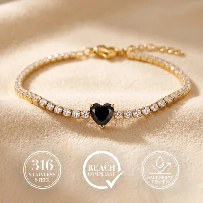 Xinyashang Luxury Women Jewelry 316 Stainless Steel Adjustable 2mm Zircon Heart Tennis Chain Bracelet for Wedding Party Gift