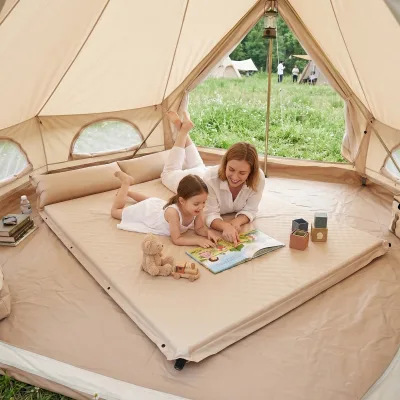 Khaki Double Size Automatic Inflatable Sponge Pad Egg Nest Shape Foldable PVC Air Mattress Travel