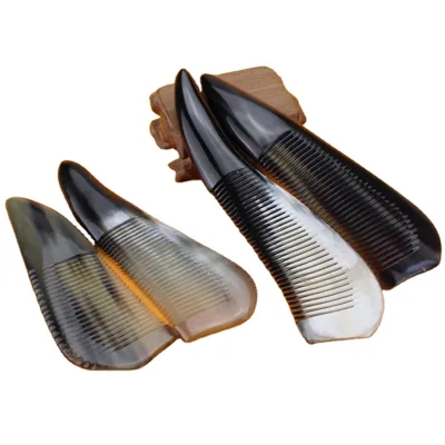 Handmade Black Buffalo Horn Comb Large Handle Anti-static Suitable Black Buffalo Horn Comb for Customized Low Price