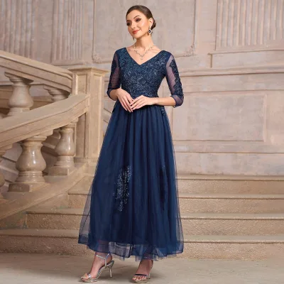 Bridal Gowns Wedding Dress Dark Blue Mother of the Bride Dress Vestidos Elegantes Para Mujer Bling Sparkly Dresses Evening Gowns