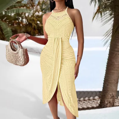 New Dress Sleeveless Hanging Neck Irregular Hem Elegant Temperament Fashionable Comfortable Waist Cinching Unique Vestidos