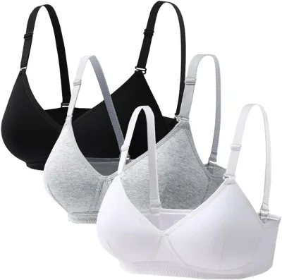 Young Girls 3-Piece Cotton Sports Bra Set Breathable Light Support Crisscross Straps 12-18 Years Wireless Underwear