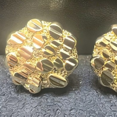 Waterproof 14K PVD Gold Plated Stainless Steel Nugget Stud Earrings Tarnish Free Round Hip Hop Mens Earrings Wholesale