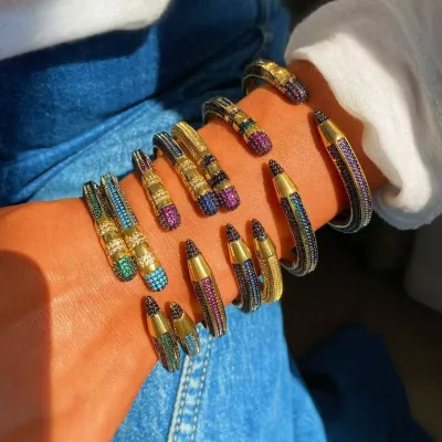 Women's SHIYOUYOU European American New Pencil Bracelet Ring Japanese Korean Simple Niche Personality Colorful Zircon Fashion