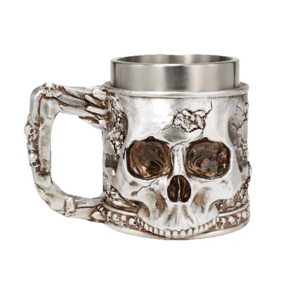 2026 New Skull-Embossed 201 Stainless Steel Mug Halloween-Themed Creative Coffee Beer Gift Cup