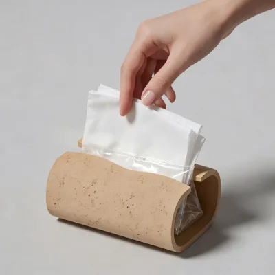 Wabi-sabi Travertine Concrete Tissue Box U Shape Bathroom Napkin Holder for Hotel Homestay Decor Custom Color Logo Wholesale