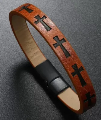 Vintage Cross Print Leather Bracelet Wholesale Multi-Layer Woven Magnetic Clasp Mens Bracelet
