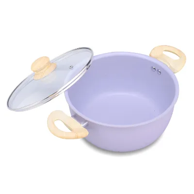 Soup Pot Non Stick Aluminum Alloy Lavender Casserole Pan with Glass Cover Dishwasher Safe Gas & Induction Ready Kitchen Utensils