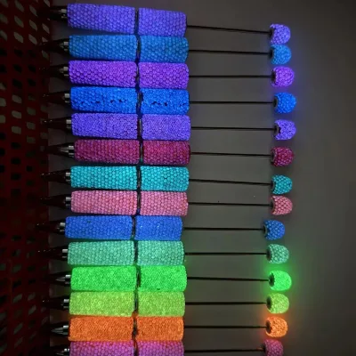 Nightlight Pen New Neon Full-Diamond Beaded Pen Glittering Points of Diamond Fluorescent Beaded Pen