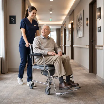 Hospital Toilet Chair Manual Shower Commode Chair 90kg Bearing 58cm Overall Width Footrests