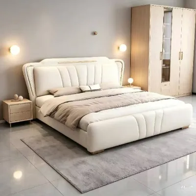 Brilliant Modern Soft Bed Pine Wood Frame Microfiber Synthetic Leather Upholstery Anti-Rust Base Revolving Design Durable
