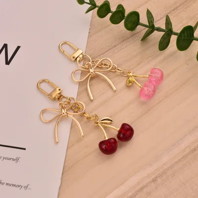 Cross-border Shiny Fruit Cherry Keychain Bag Pendant Design Creative Exquisite Bow Fresh Sweet Hanging Ornaments Alloy