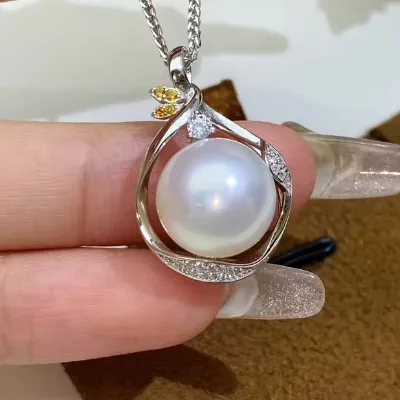 12mm Large Size Big Women Real Freshwater Wholesale 925 Silver Pearl Pendant Necklace Bulk