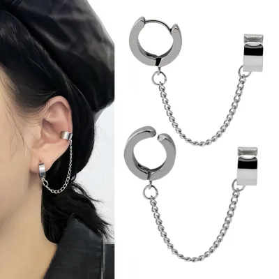 Trendy Design Chain Ear Clips - No Piercing, Unique and Chic Ear Cuffs