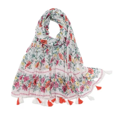 Trendy Literary Retro Fashion Ethnic Satin Scarves Elegant Temperament Flower Seal Semi Cotton Durable Women's Sunscreen Shawls