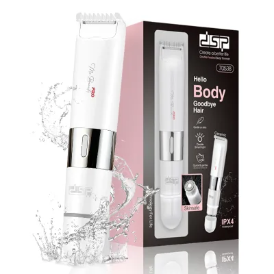 DSP 70538 Double Head Body Hair Trimmer IPX4 Waterproof Ceramic Blade LED Light Battery-Powered Lithium Battery USB Recharge