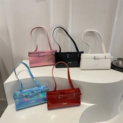 Large Capacity Laser PVC Handbag Summer Korean Style Portable Tote Storage Belt Lock Underarm Bag Waterproof Shoulder Bag Travel