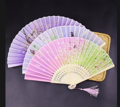 Vintage Style Silk Folding Fan Chinese Pattern Art Craft Gift Home Decoration Ornaments Dance Hand Fan