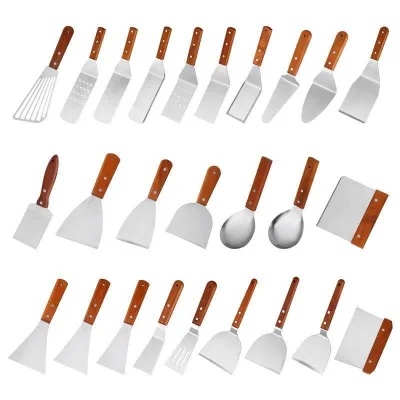 Various Stainless Steel Kitchen Tools Steak Knife Cooking Spatula Pancake Spatula Pizza Baking Spatula Wooden-handled Rice Spoon