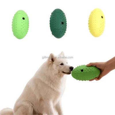 Durable Rubber Dog Food Leaking Toy Rugby Shaped Bite-Resistant Puppy Treat Dispenser