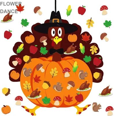 Fall Thanksgiving Felt Craft Kit - DIY Turkey Pumpkin Felt Set with 34 Pcs Detachable Fall Maple Leaves Squirrel Pine Cones