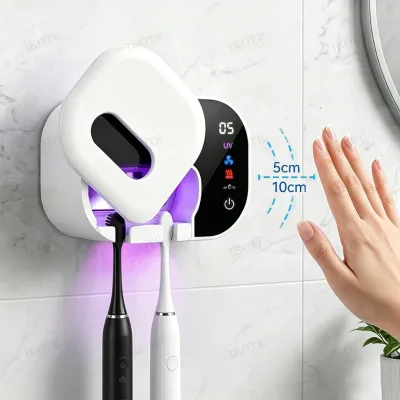 Wall-Mounted Toothbrush Holder With Digital Display UV Germ-Killing Fan Drying Rechargeable Custom Private Label Storage Rack