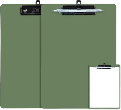 2 Pack Low Profile Plastic Clipboard Pen Holder for 8.5x11 Inch Papers Standard A4 Letter Size Green Hanging Clip