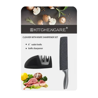 KITCHENCARE 2pc Kitchen Knives Set Nakiri Knife Professional Meat Cleaver with Knife Sharpener Set