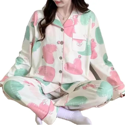 Women's Plus 3XL Maternity Nightwear Feeding Pajamas Turn-Down Collar Postpartum Breastfeeding Homewear Sleepwear for New Moms