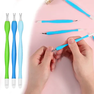 Professional Quartz Stone Sanding Grinding Polishing Nail Art Tool Dead Skin Fork Rubber Tipped Cuticle Remove Pusher