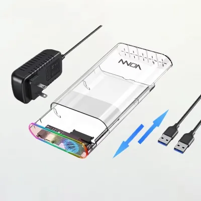 VONN RGB 3.5 Inch Transparent USB 3.0 Type C External Hard Drive Enclosure Plastic Built-in Fan SATA Port HDD SSD No Power