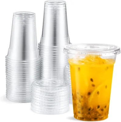Factory Price Custom Printed clear 12oz PET Transparent Disposable Plastic Cup with Lid Take Away Juice Parfait Coffee Cups