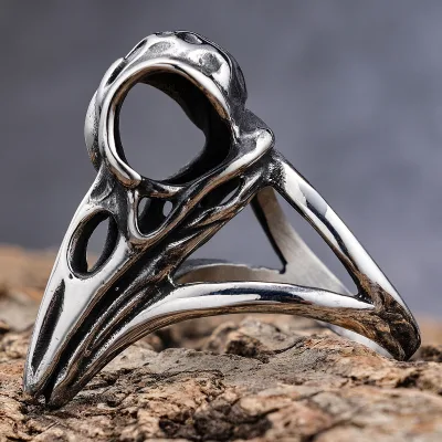Vintage Norse Viking Stainless Steel Raven Crow Ring Gothic Odin Crow Skull Bird Animal Rings for Men Women