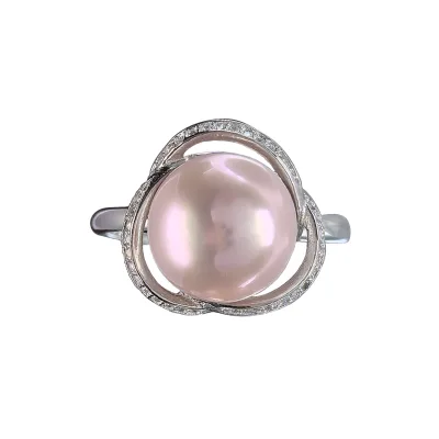 Dazzling Rhodium Plated Silver 925 Natural Edison Pearl Ring for Women Birthday Gift