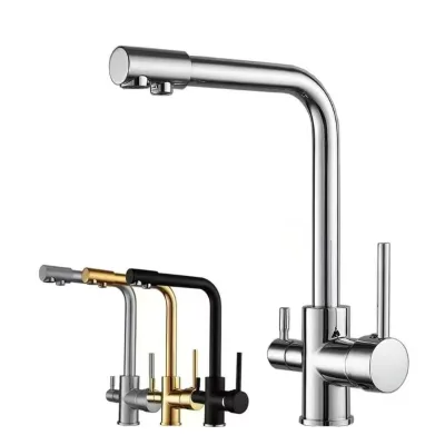 Modern Alloy Chrome Kitchen Faucet Double Swivel Spout Drinking Water Purifier Filter Sink Mixer Tap Hot and Cold Water
