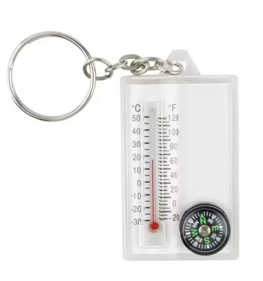 Custom Printing Multi-functional Outdoor Emergency Hanging Pendant Cheap Mini Compass Keychain with Compass Thermometer
