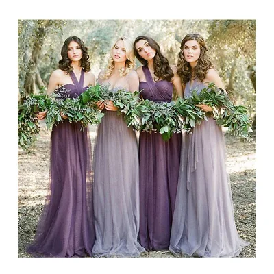 Tulle a Line Women Summer Long Purple Dress Bridesmaid