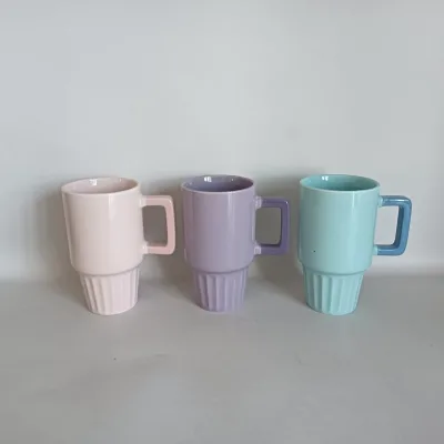Customized Ceramic Coffee Mug Ribbed American Style Simple Plain Design Espresso Milk Porcelain Cup