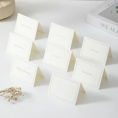 Multi Slogan Hot Stamping Foldable Gift Message Cards, 95*70mm Cream Mini Tent Cards for Holiday Wedding Bouquet Insert